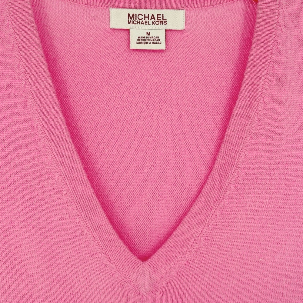 MICHAEL KORS | 100% Cashmere V-Neck Sweater in Pink | Sz M - Picture 3 of 9